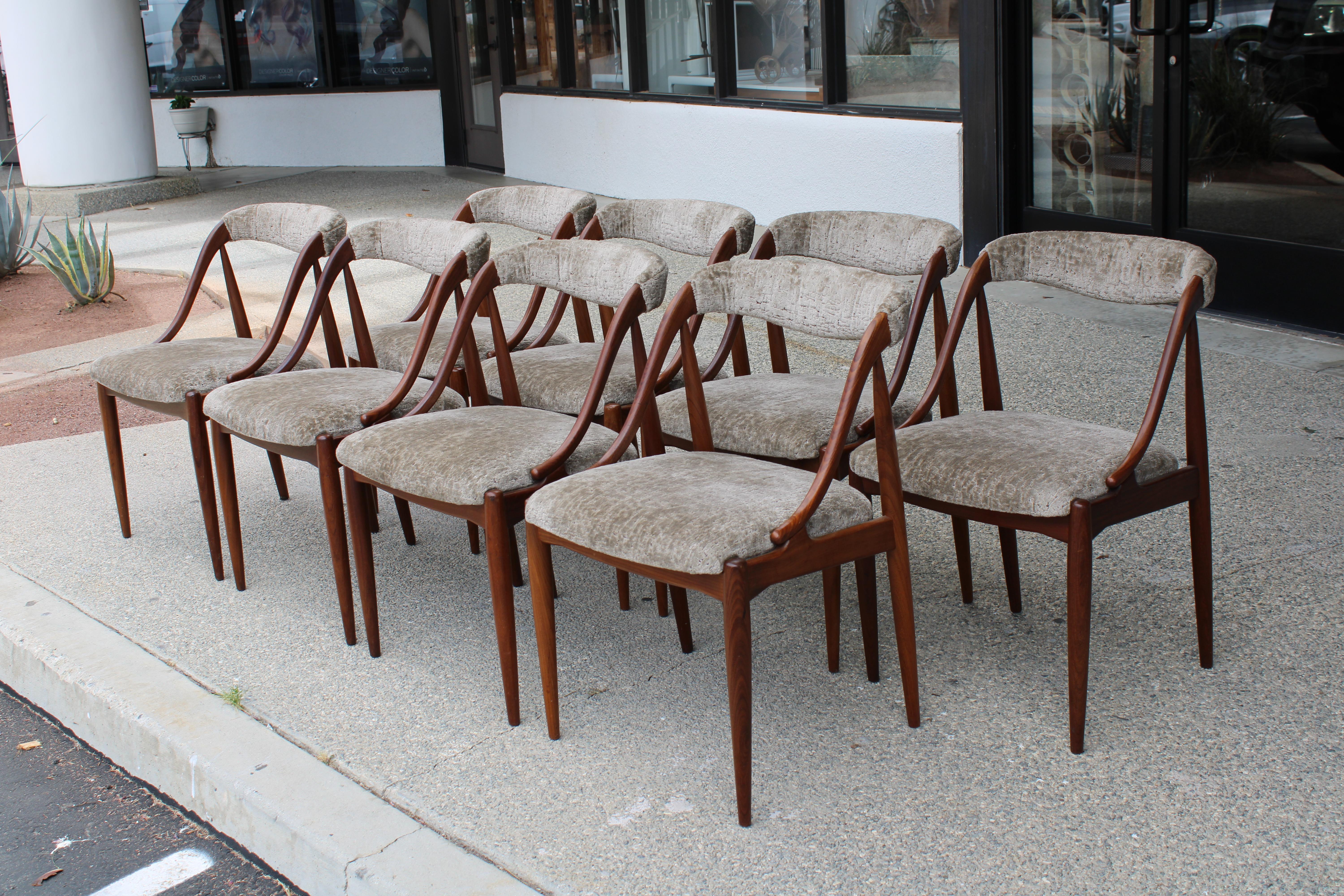 Scandinavian Modern Eight Teak Dining Chairs with Custom Upholstery by Johannes Andersen