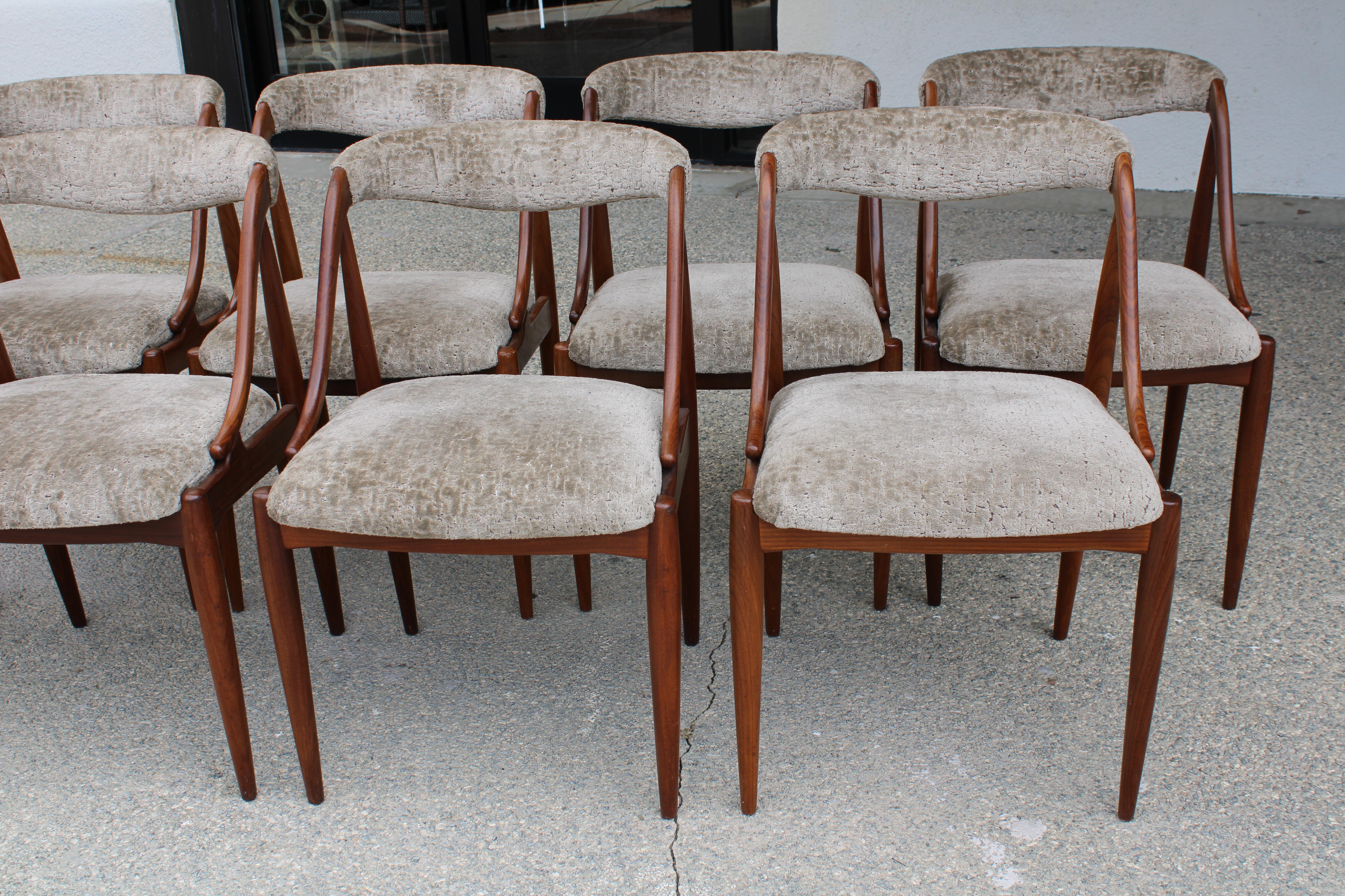 Danish Eight Teak Dining Chairs with Custom Upholstery by Johannes Andersen