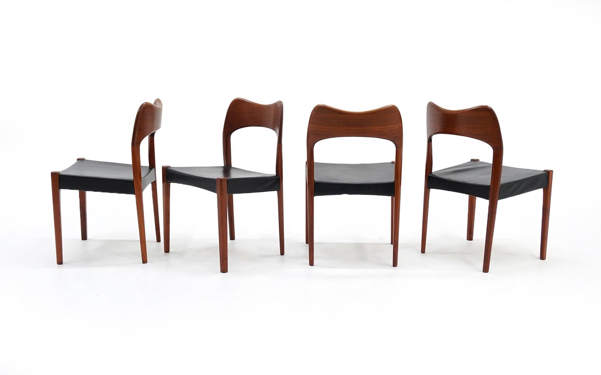 Danish Eight Teak with Black Leather Dining Chairs by Niels Otto Møller
