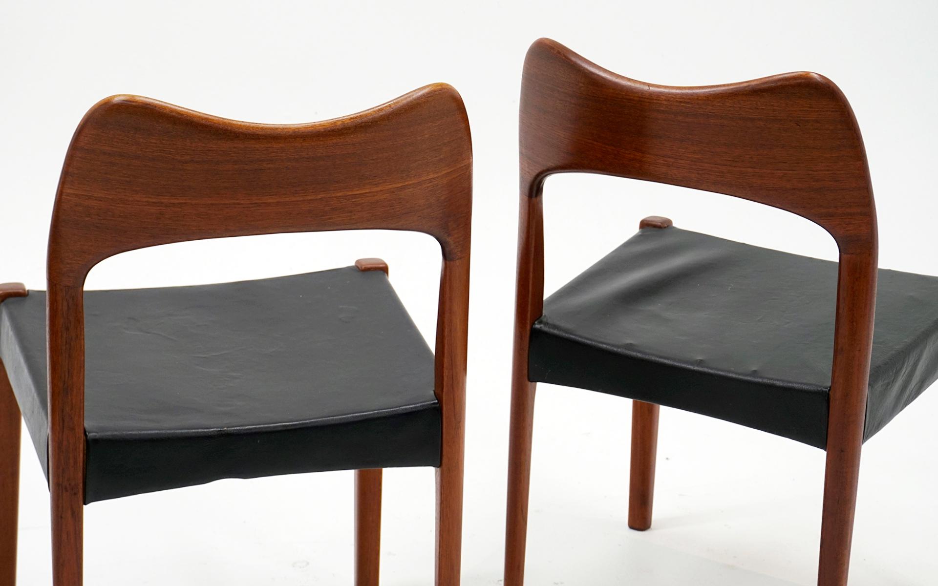 Eight Teak with Black Leather Dining Chairs by Niels Otto Møller In Good Condition In Kansas City, MO