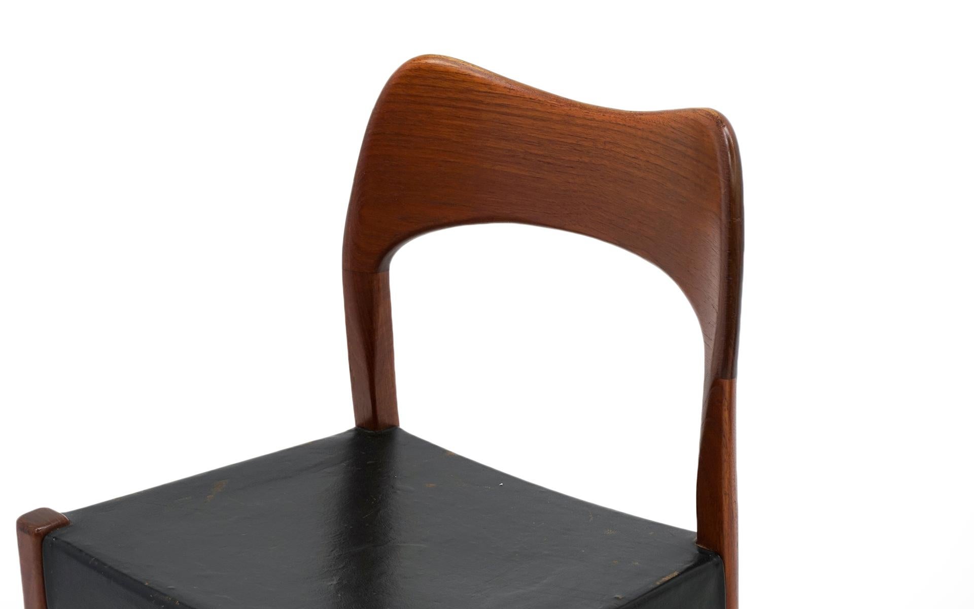 Mid-20th Century Eight Teak with Black Leather Dining Chairs by Niels Otto Møller