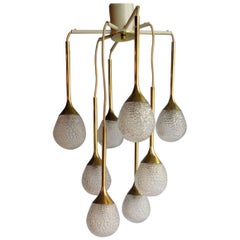 Eight Textured Glasses in a Golden and White Holder Pendant Lamp