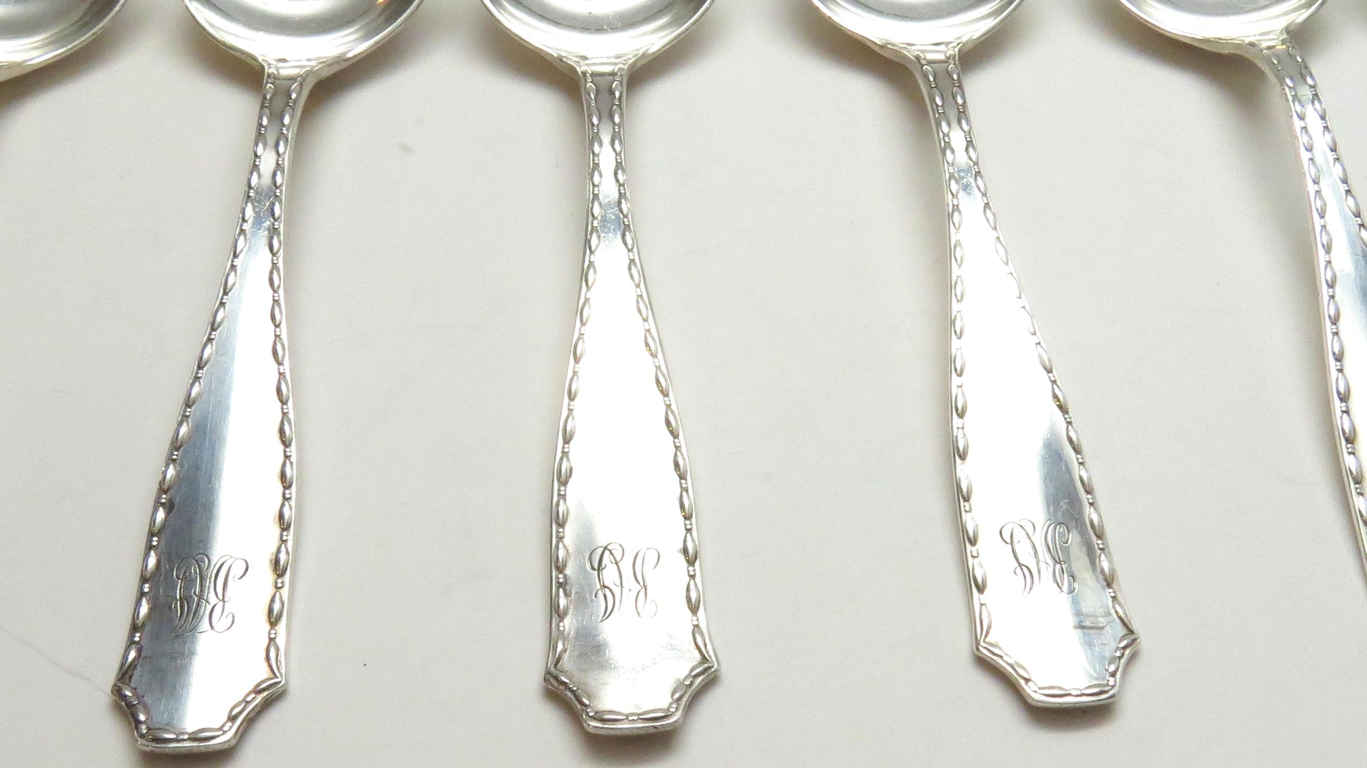 Eight Tiffany & Co. Marquis 1902 Sterling Silver Large Chocolate Spoons 1