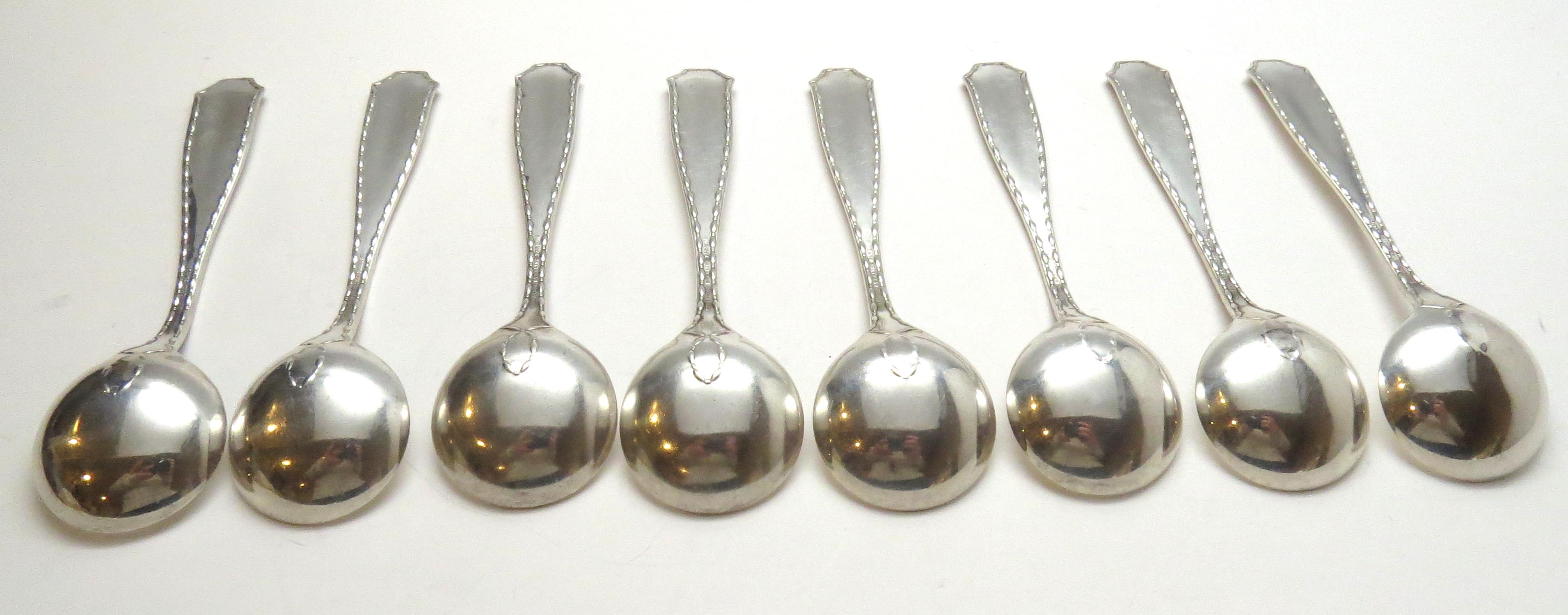 Eight Tiffany & Co. Marquis 1902 Sterling Silver Large Chocolate Spoons 3