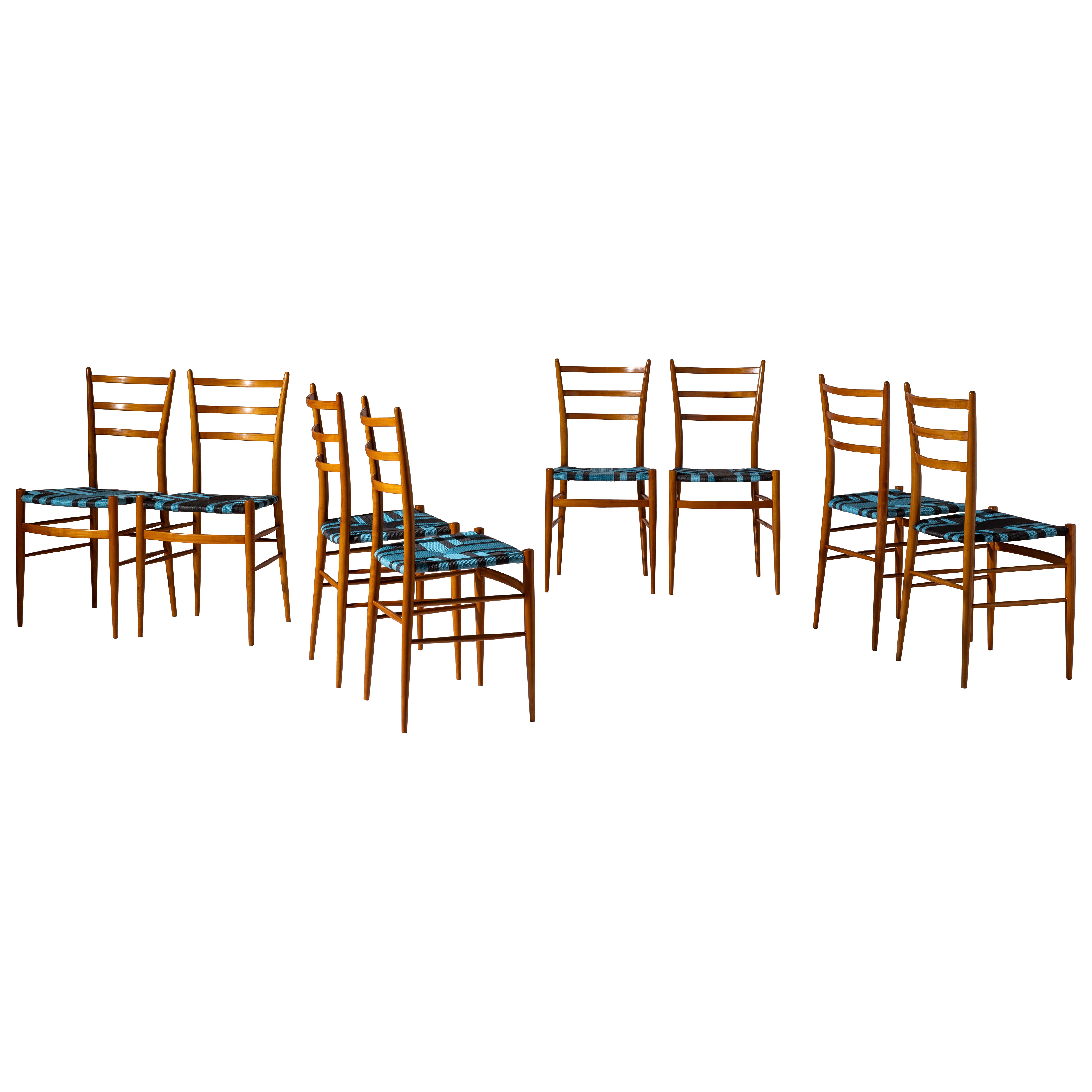 Huit chaises "Tre Stecche" en Wood Wood, fabrication Chiavari, Italie, années 1950 en vente