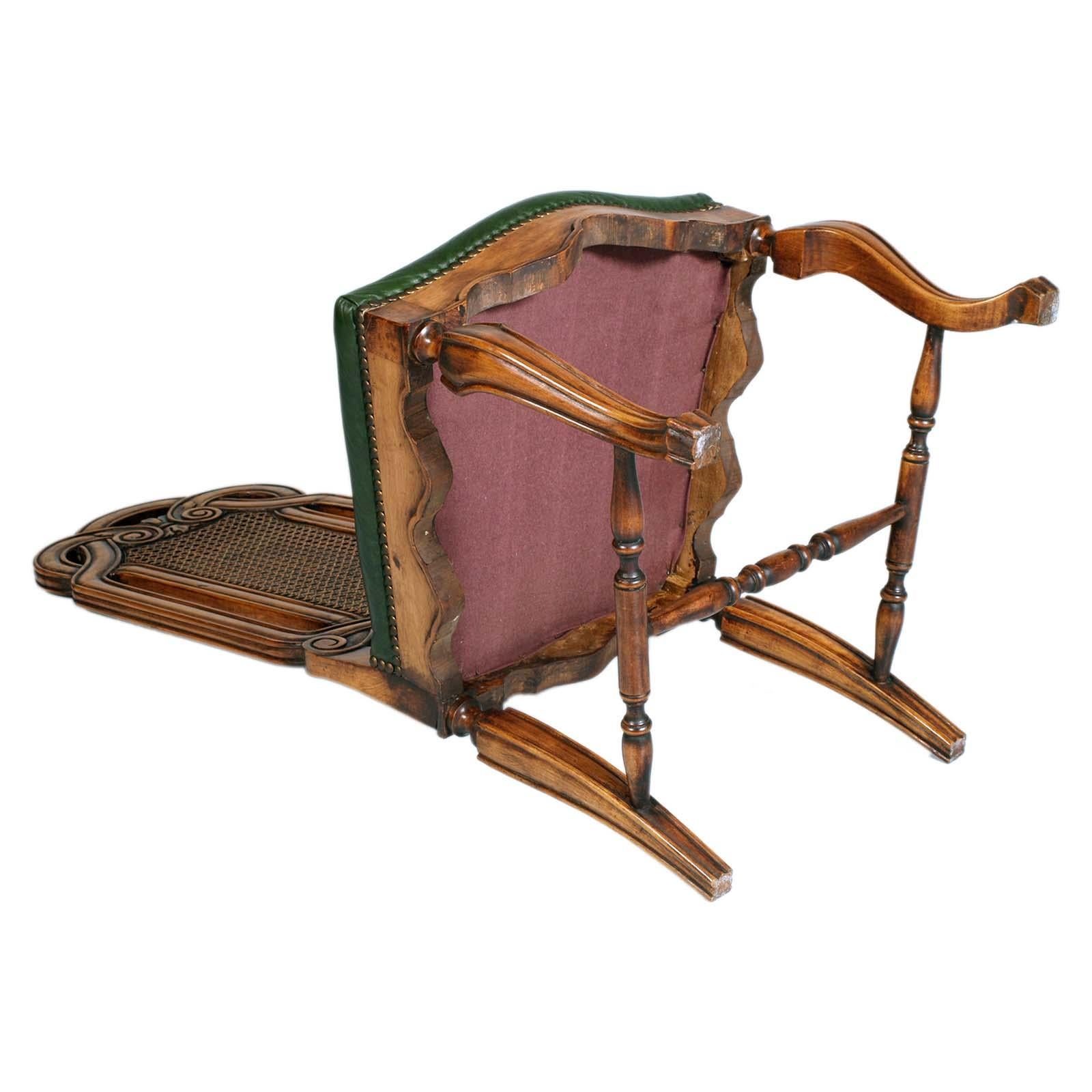 Eight Venetian Chippendale Palladian Chairs, in Walnut, Vienna straw, Leather For Sale 4