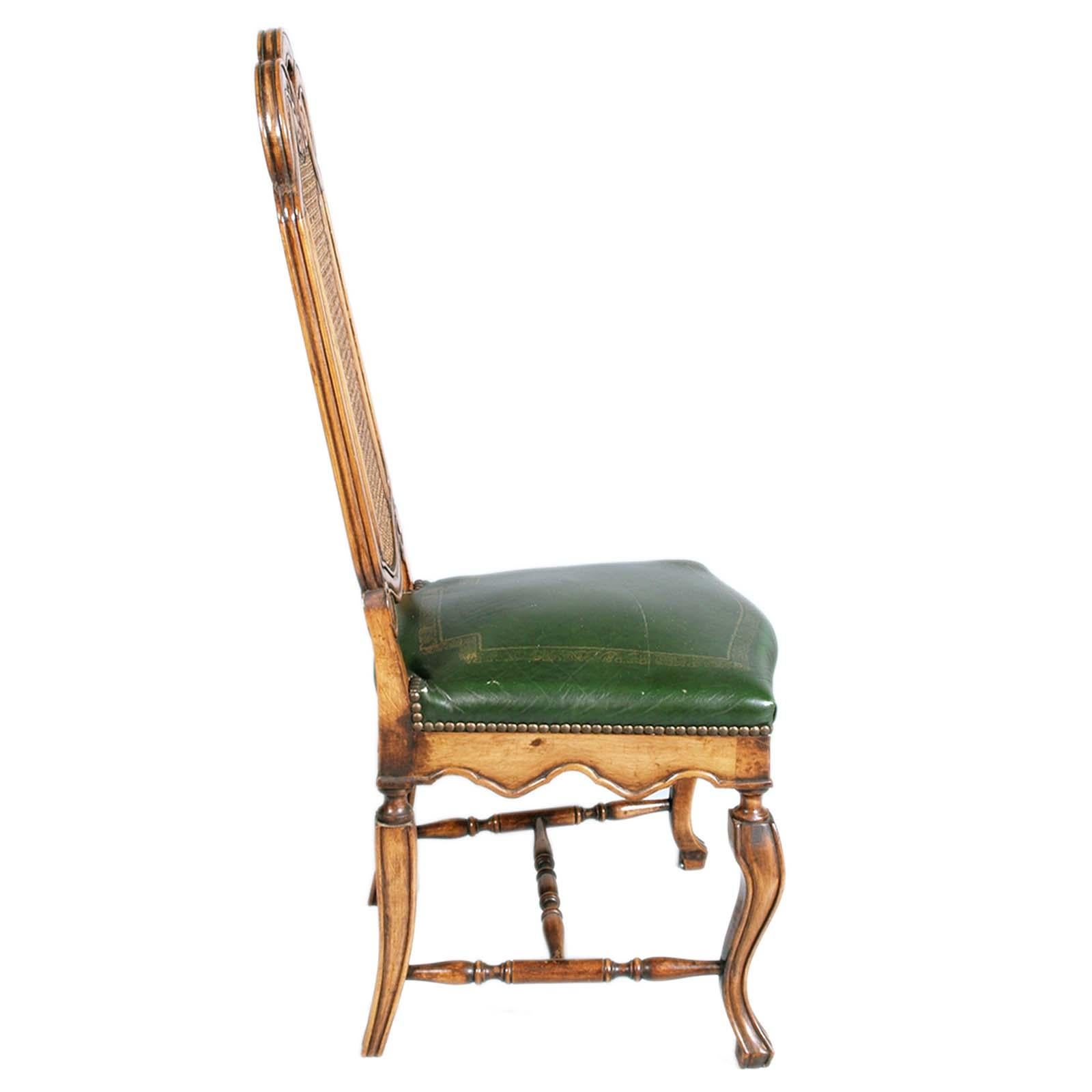 Eight Venetian Chippendale Palladian Chairs, in Walnut, Vienna straw, Leather In Good Condition For Sale In Vigonza, Padua