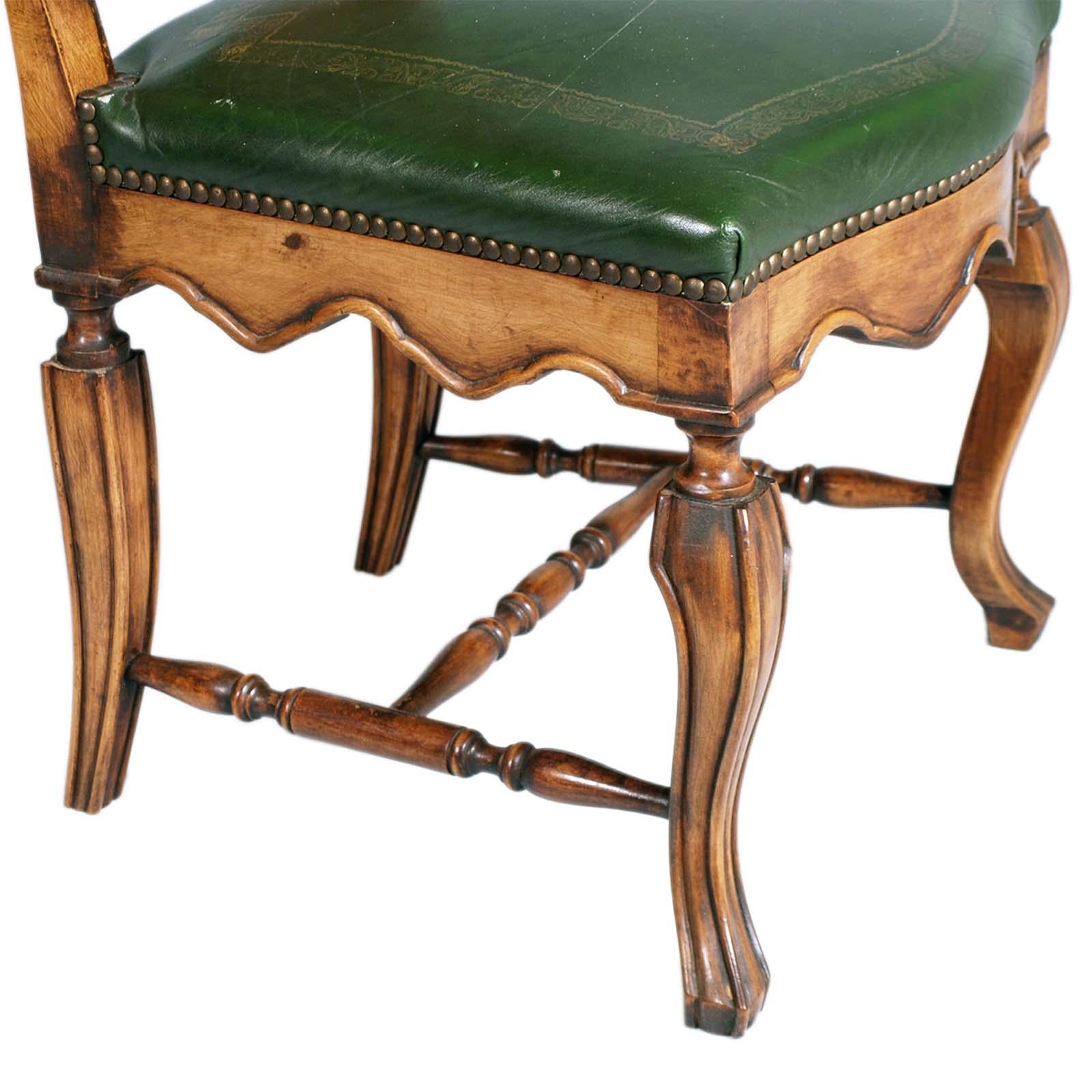 Mid-20th Century Eight Venetian Chippendale Palladian Chairs, in Walnut, Vienna straw, Leather For Sale