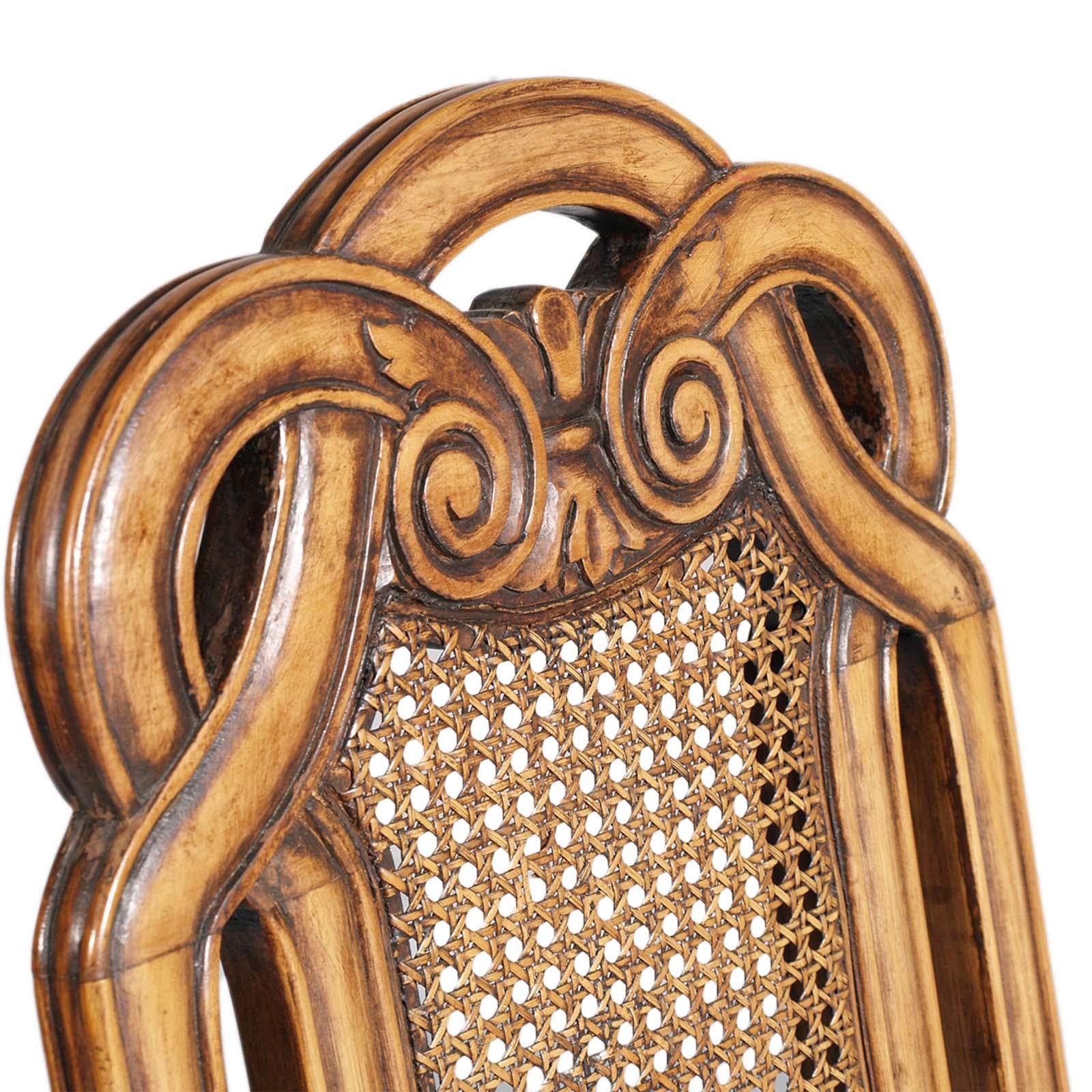 Eight Venetian Chippendale Palladian Chairs, in Walnut, Vienna straw, Leather For Sale 1