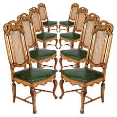 Eight Venetian Chippendale Palladian Chairs, in Walnut, Vienna straw, Leather