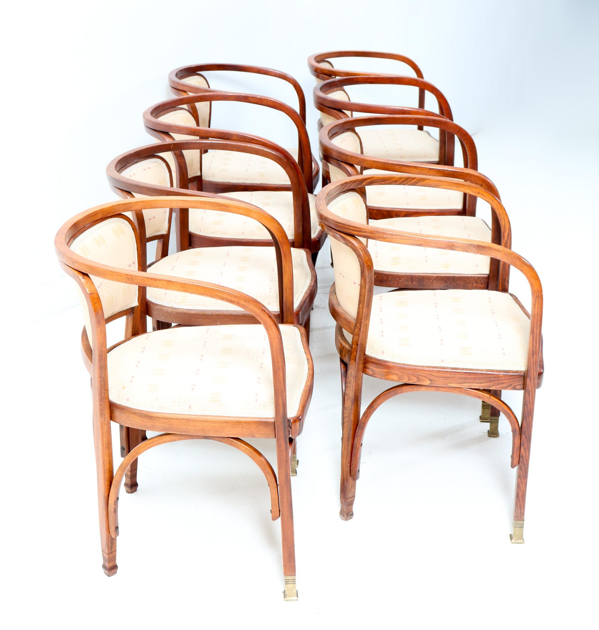 Early 20th Century Eight Vienna Secession Armchairs by Gustav Siegel for Jacob & Josef Kohn, 1900s For Sale