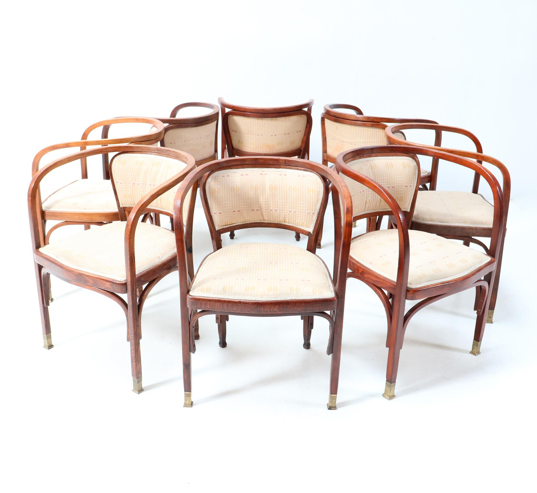 Brass Eight Vienna Secession Armchairs by Gustav Siegel for Jacob & Josef Kohn, 1900s For Sale