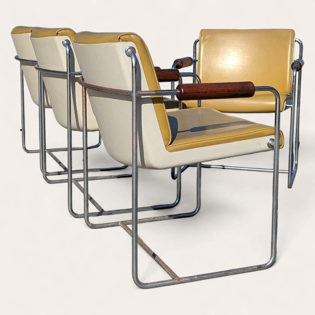 Eight Vintage Armchairs, Mid Century Modern, Faux Leather, Chrome, Office, MCM For Sale 5