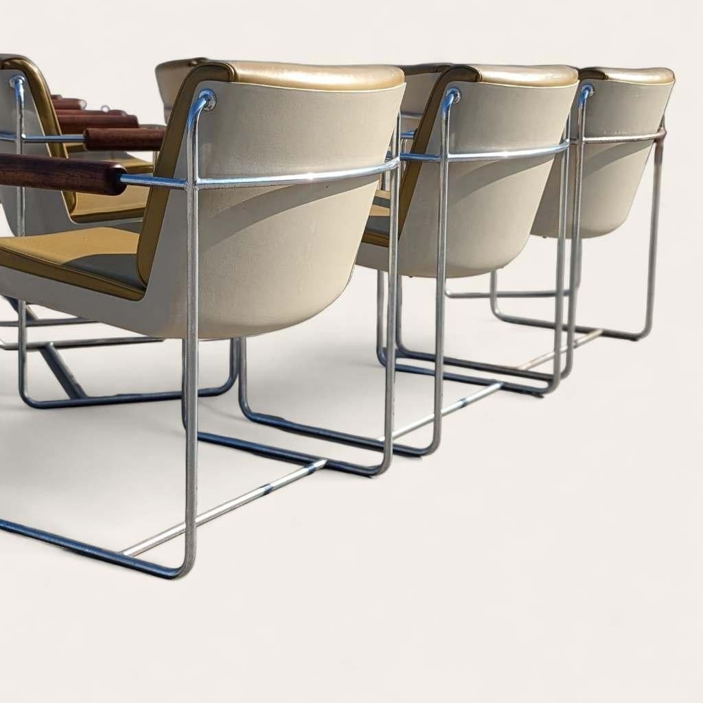 Eight Vintage Armchairs, Mid Century Modern, Faux Leather, Chrome, Office, MCM For Sale 7