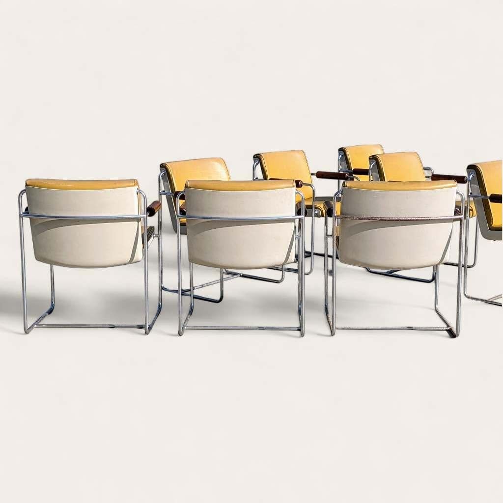 Eight Vintage Armchairs, Mid Century Modern, Faux Leather, Chrome, Office, MCM For Sale 9