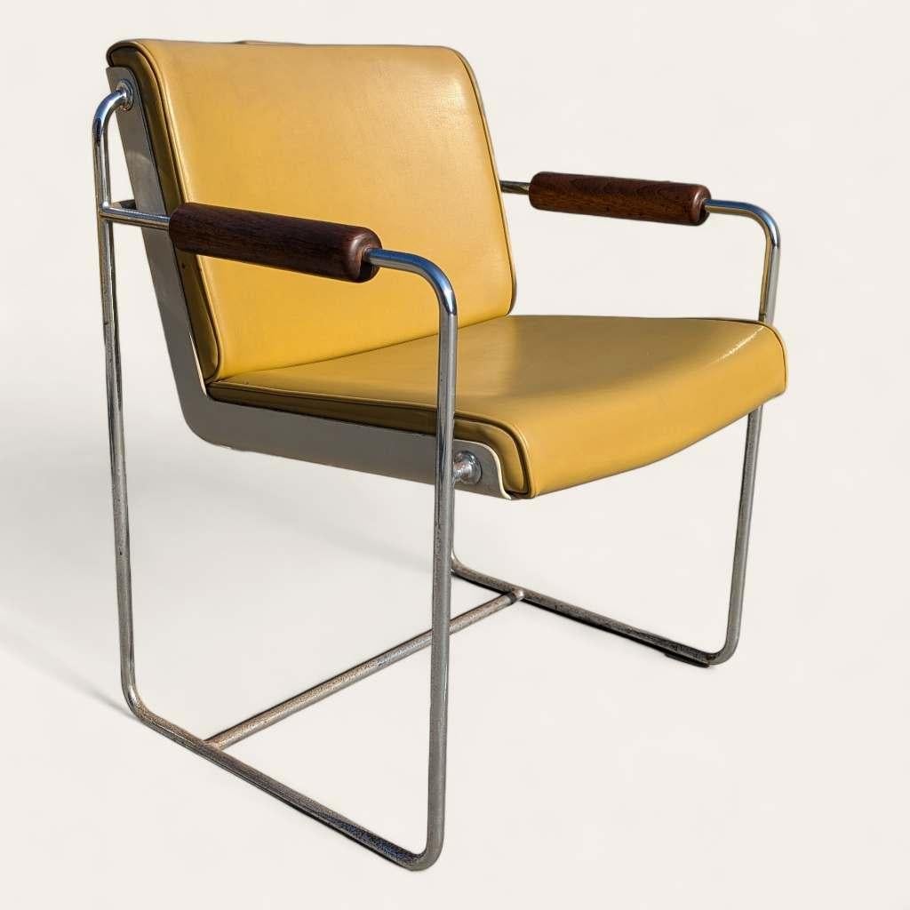 Eight Vintage Armchairs, Mid Century Modern, Faux Leather, Chrome, Office, MCM For Sale 11