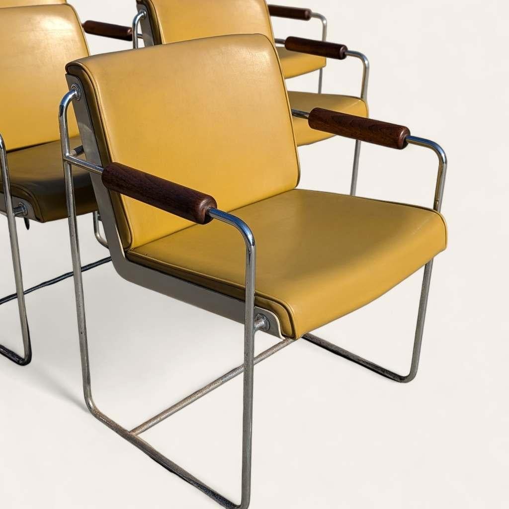 Molded Eight Vintage Armchairs, Mid Century Modern, Faux Leather, Chrome, Office, MCM For Sale