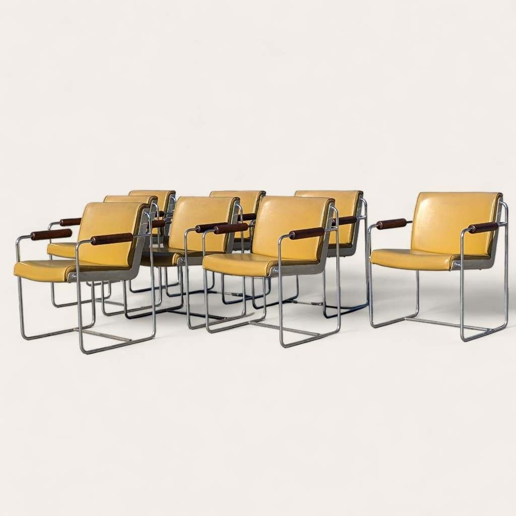 20th Century Eight Vintage Armchairs, Mid Century Modern, Faux Leather, Chrome, Office, MCM For Sale