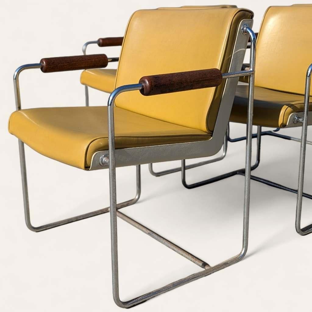 Eight Vintage Armchairs, Mid Century Modern, Faux Leather, Chrome, Office, MCM For Sale 1