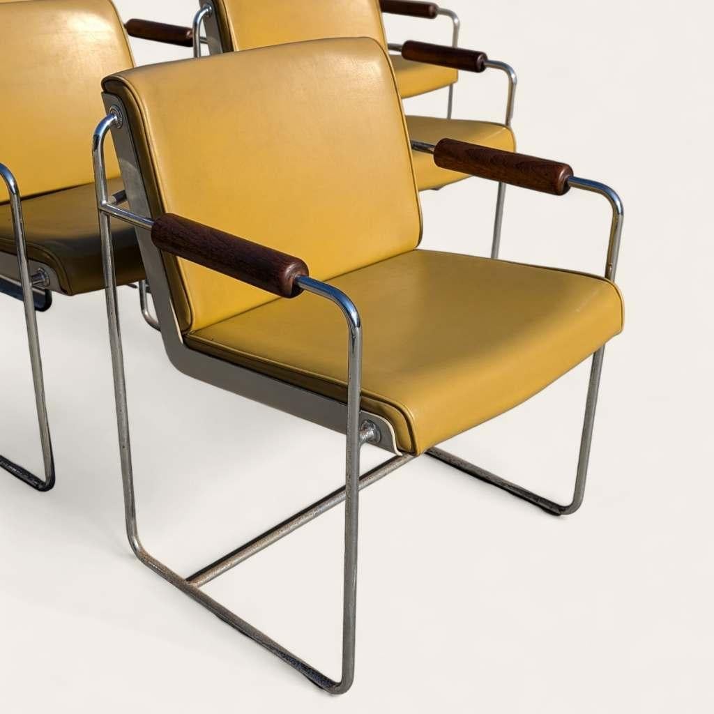 Eight Vintage Armchairs, Mid Century Modern, Faux Leather, Chrome, Office, MCM For Sale 3
