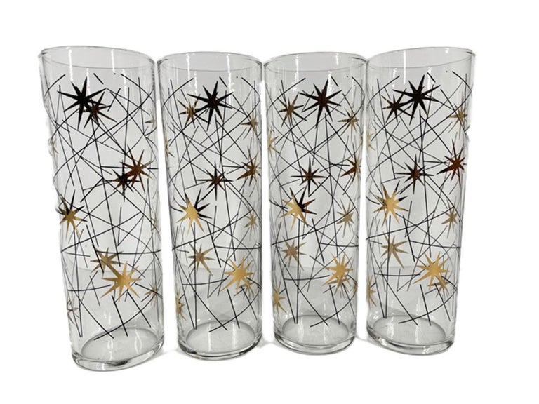Atomic Drinkware Starburst Diamonds Collins Glasses Set of 4 Yellow & Black