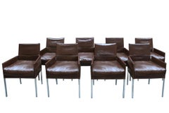 Eight Vintage Brown Leather ‘Texas’ Dining Chairs by Karl Friedrich Föster