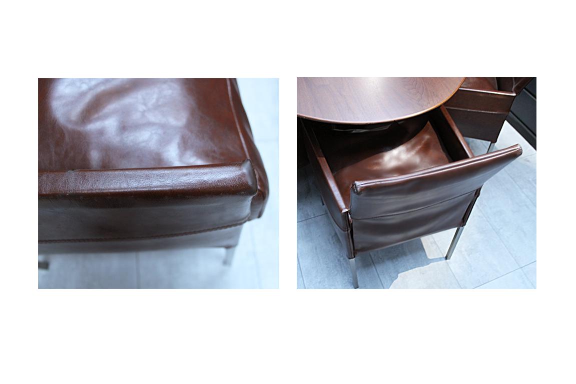 Eight Vintage Brown Leather ‘Texas’ Dining Chairs by Karl Friedrich Föster In Distressed Condition In Highclere, Newbury