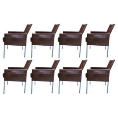 Eight Vintage Brown Leather ‘Texas’ Dining Chairs by Karl Friedrich Föster