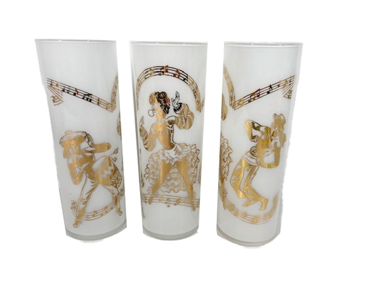 20ième siècle Huit verres Tom Collins vintage à motif Calypso par Federal Glassware en vente