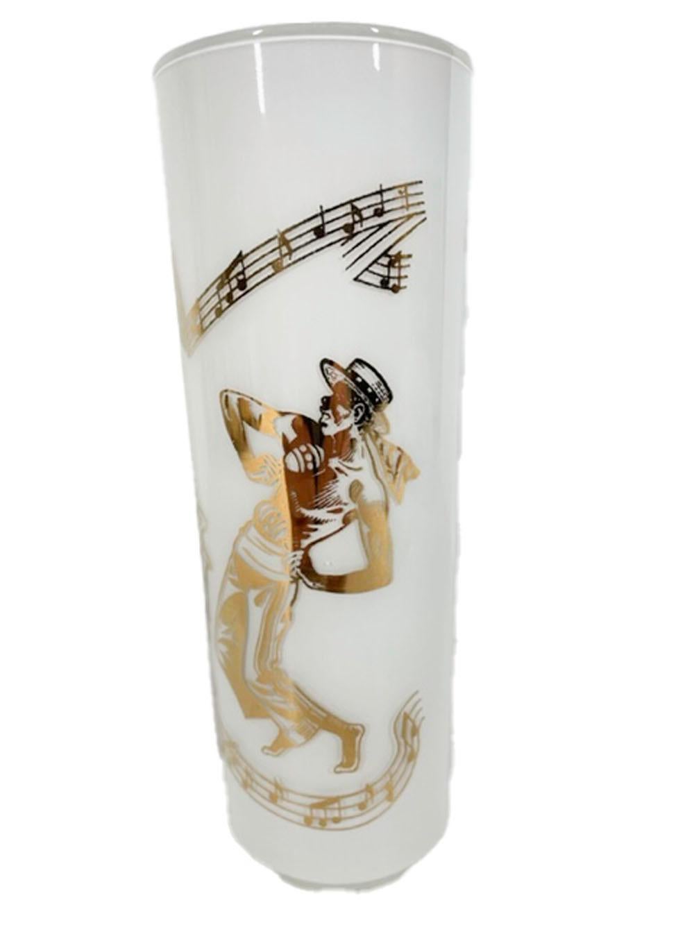 Vetro Otto bicchieri Tom Collins d'epoca con motivo Calypso di Federal Glass in vendita