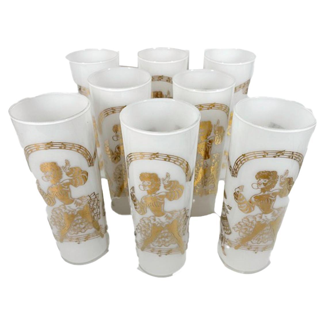Eight Vintage Calypso Pattern Tom Collins Glasses by Federal Glassware