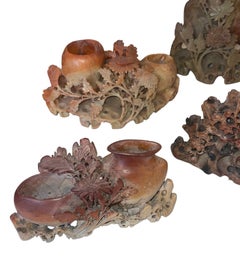 Eight Vintage Chinese Soapstone Carved Brush Pots & Vessels. Early 20th Century.