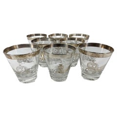 Eight Vintage Georges Briard Silver Recumbent Lion Double Old Fashioned Glasses