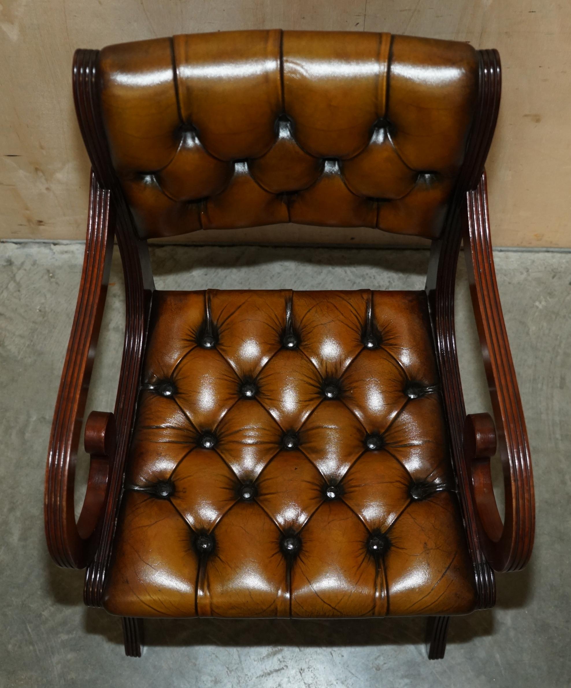 Eight Vintage Hardwood Fully Restored Chesterfield Brown Leather Dining Chairs 8 For Sale 9