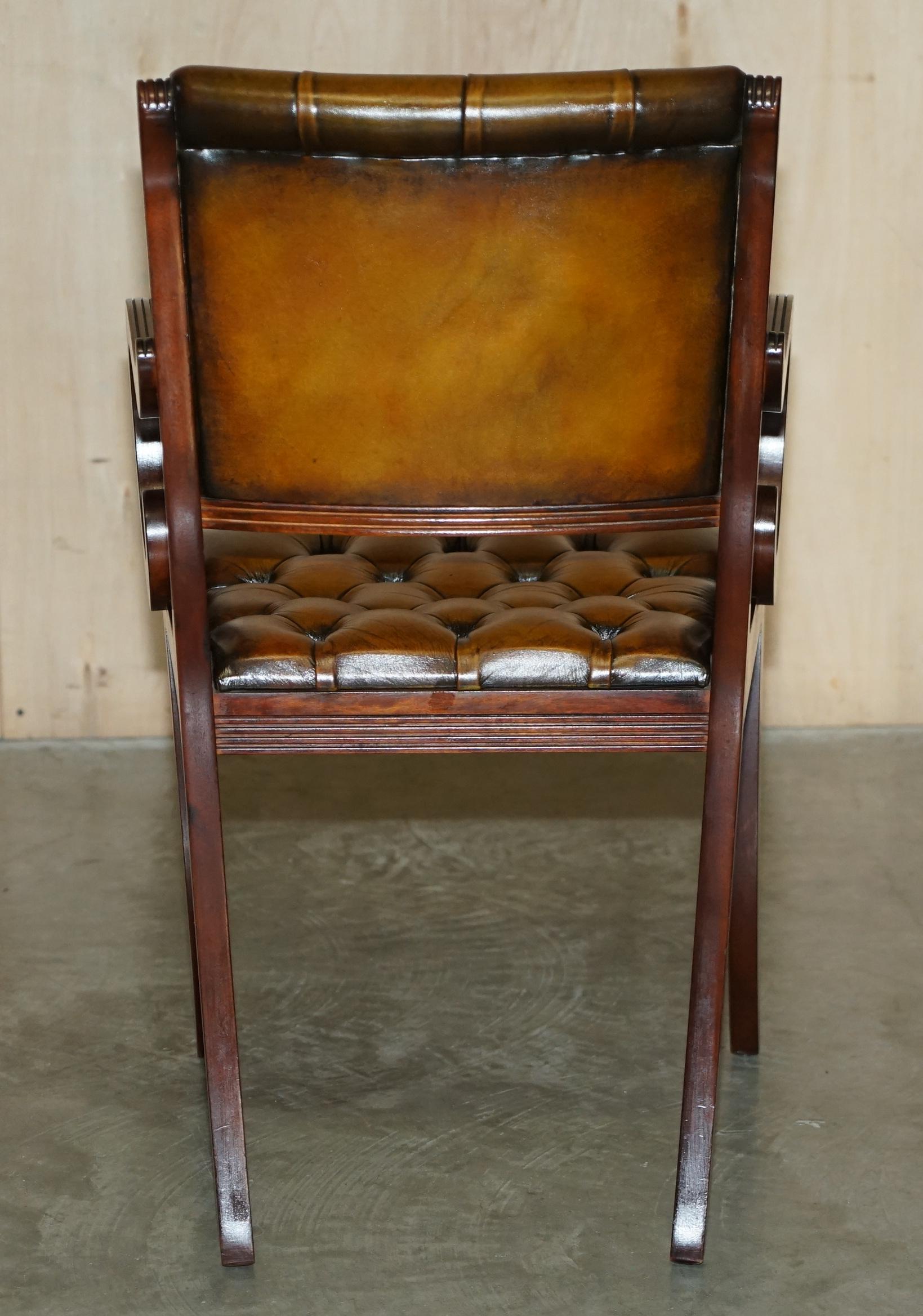 Eight Vintage Hardwood Fully Restored Chesterfield Brown Leather Dining Chairs 8 For Sale 13