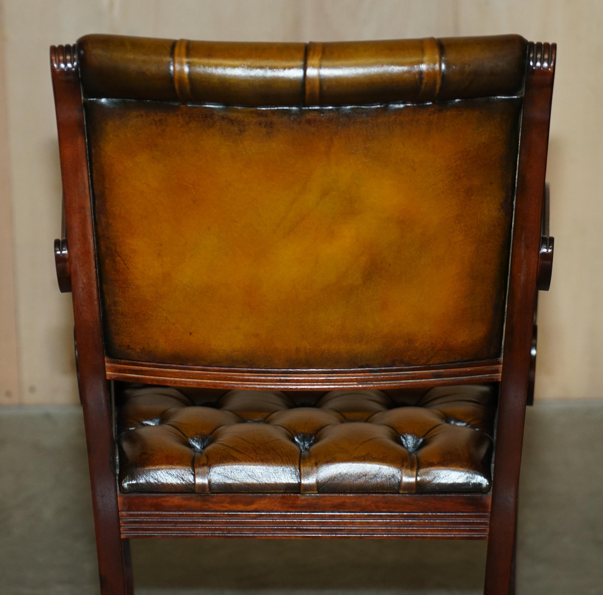 Eight Vintage Hardwood Fully Restored Chesterfield Brown Leather Dining Chairs 8 For Sale 14