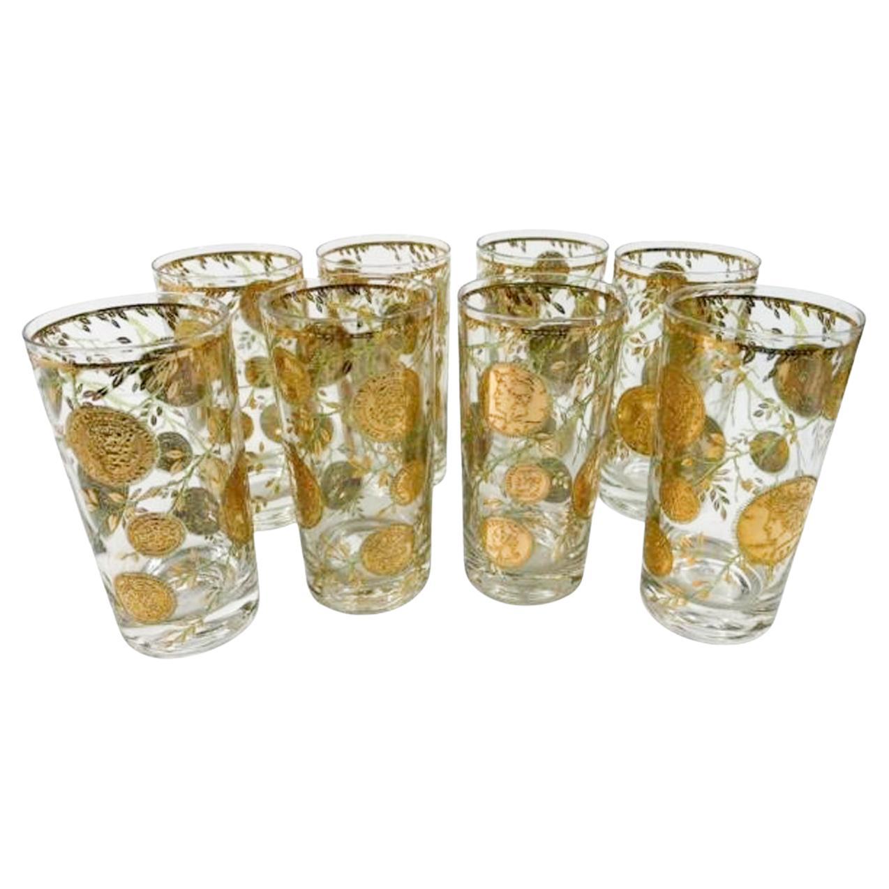 Huit verres hauts vintage à motif "Midas" de Culver Glassware