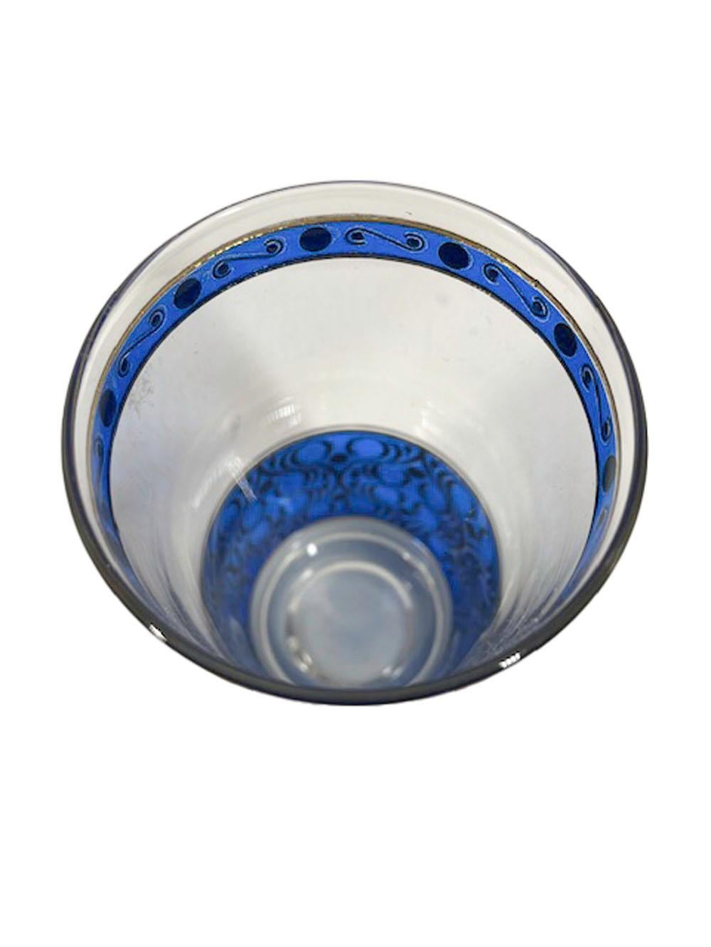 American Eight Vintage Highball Glasses with 22k Gold over Translucent Blue Enamel