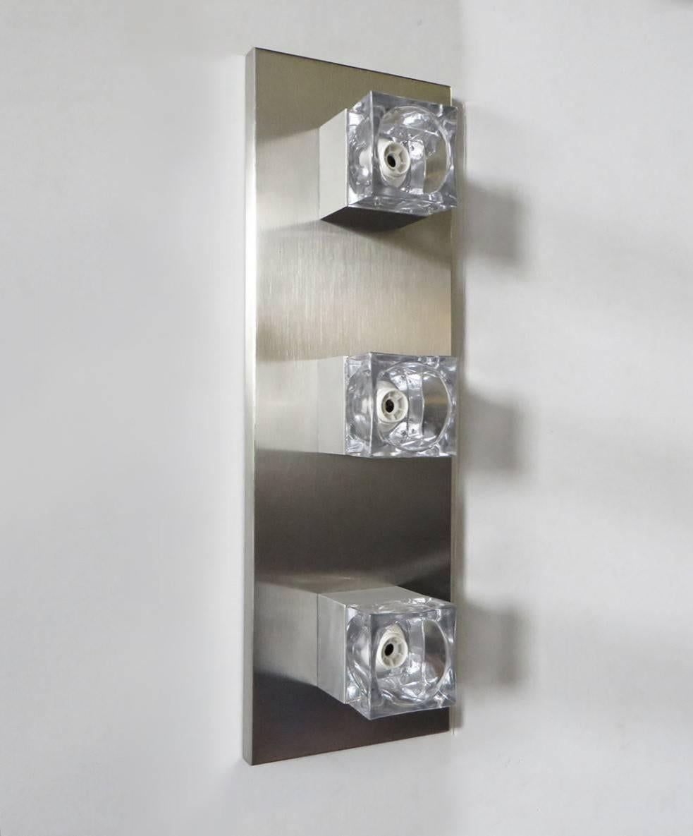 Mid-20th Century Four Vintage Italian Sconces with Glass Cubes on Nickel Frame by Sciolari 1960s For Sale