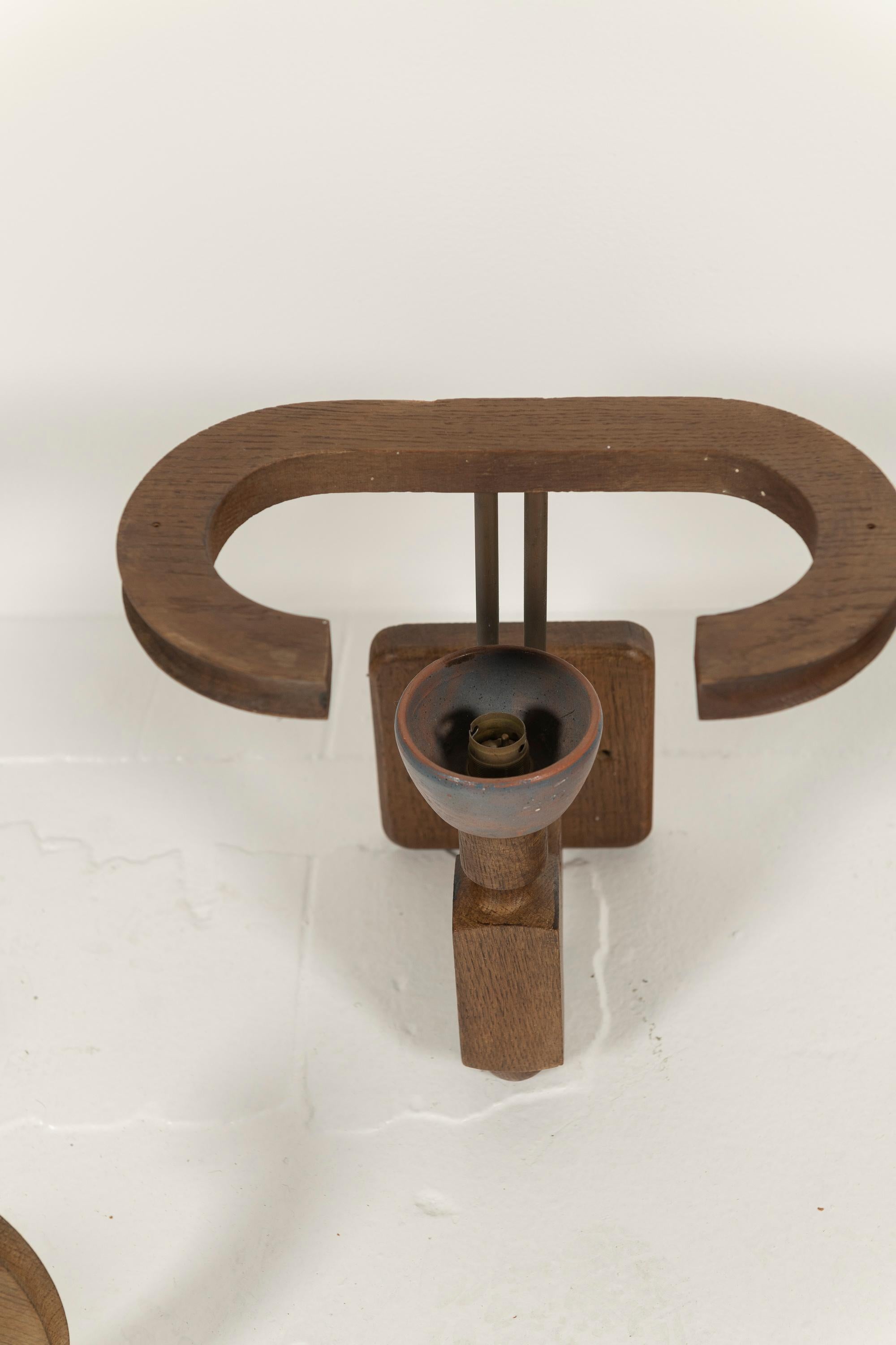 Eight Vintage Oak and Ceramic Sconces by Guillerme & Chambon, France, 1960s For Sale 1