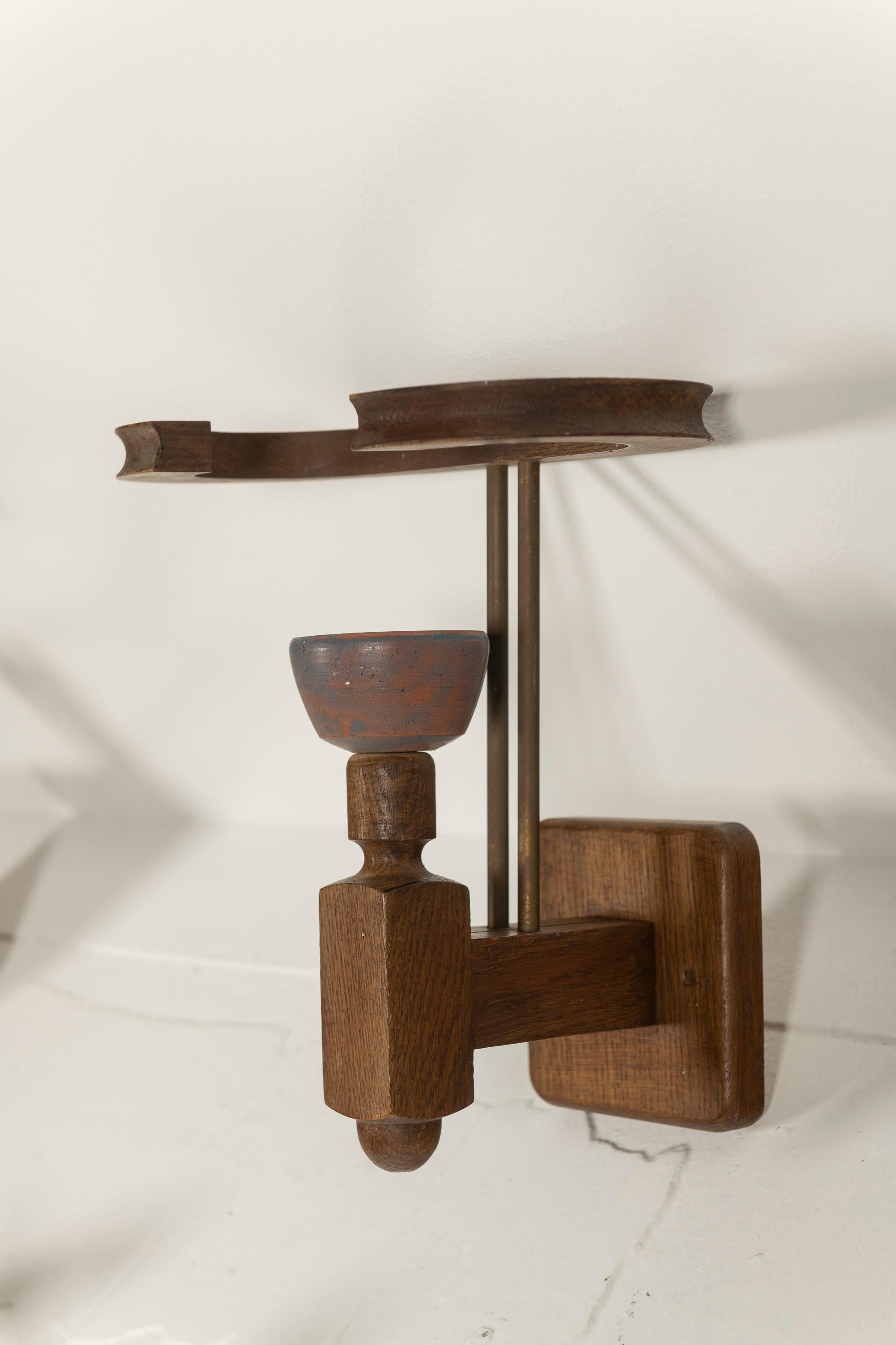 Eight Vintage Oak and Ceramic Sconces by Guillerme & Chambon, France, 1960s For Sale 3