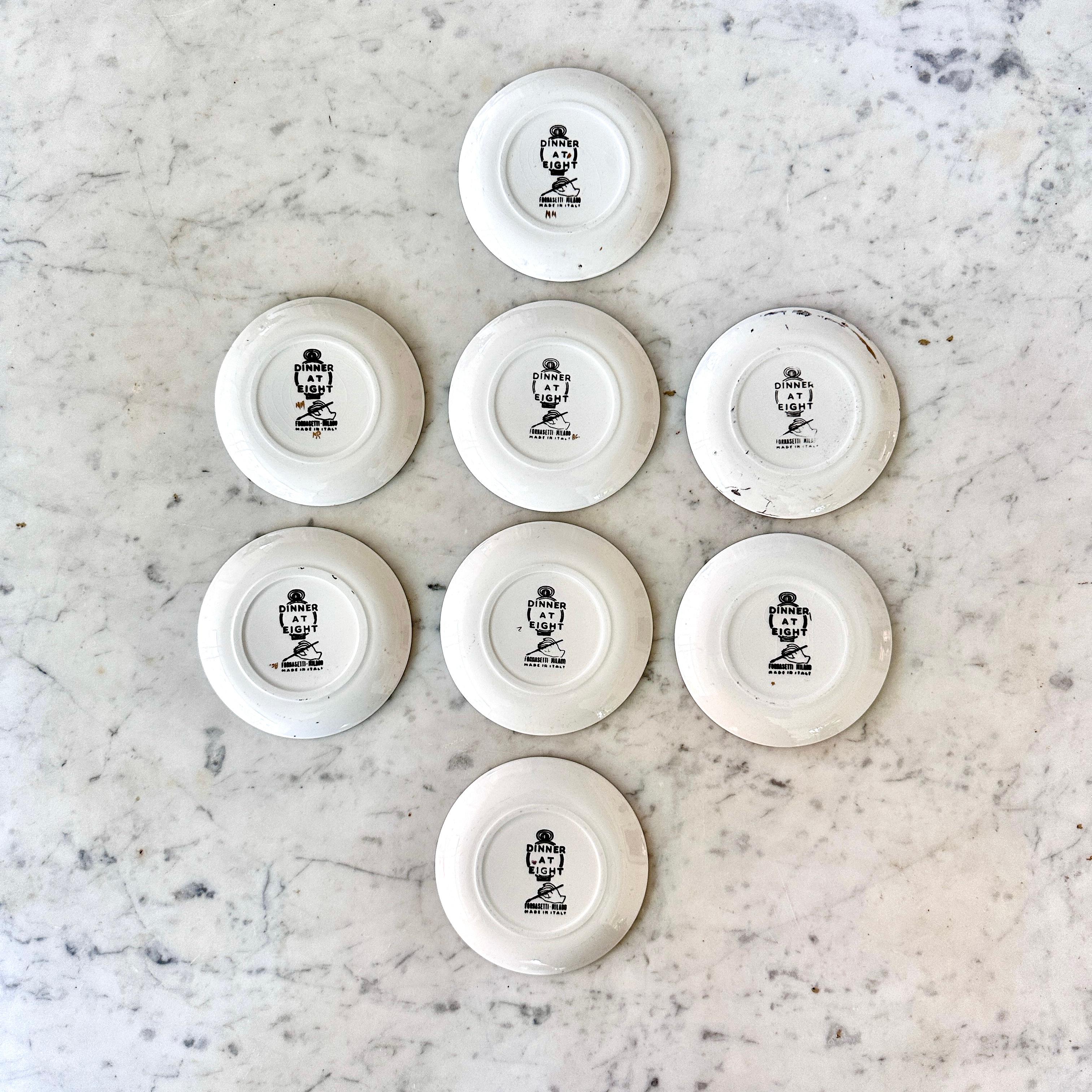 Huit sous-verres Vintage Piero Fornasetti, Appelé DINNER AT EIGHT French Foods en vente 3