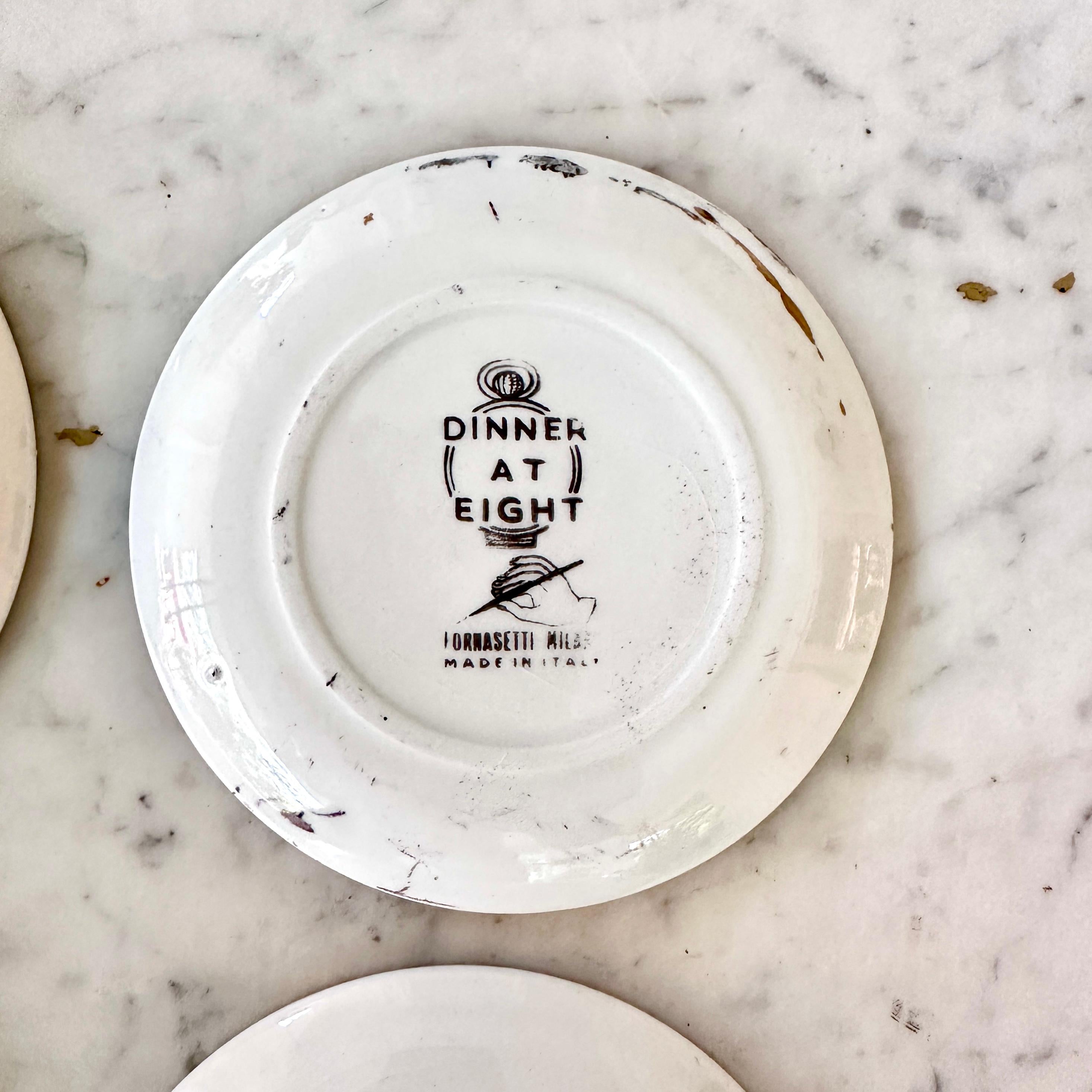 Huit sous-verres Vintage Piero Fornasetti, Appelé DINNER AT EIGHT French Foods en vente 4