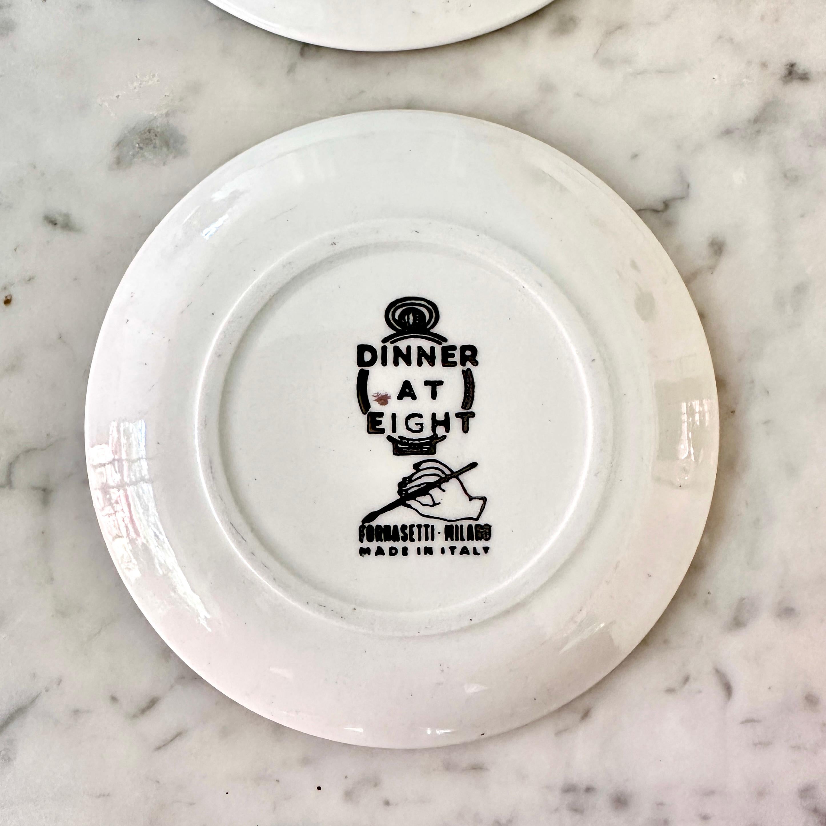 Huit sous-verres Vintage Piero Fornasetti, Appelé DINNER AT EIGHT French Foods en vente 5