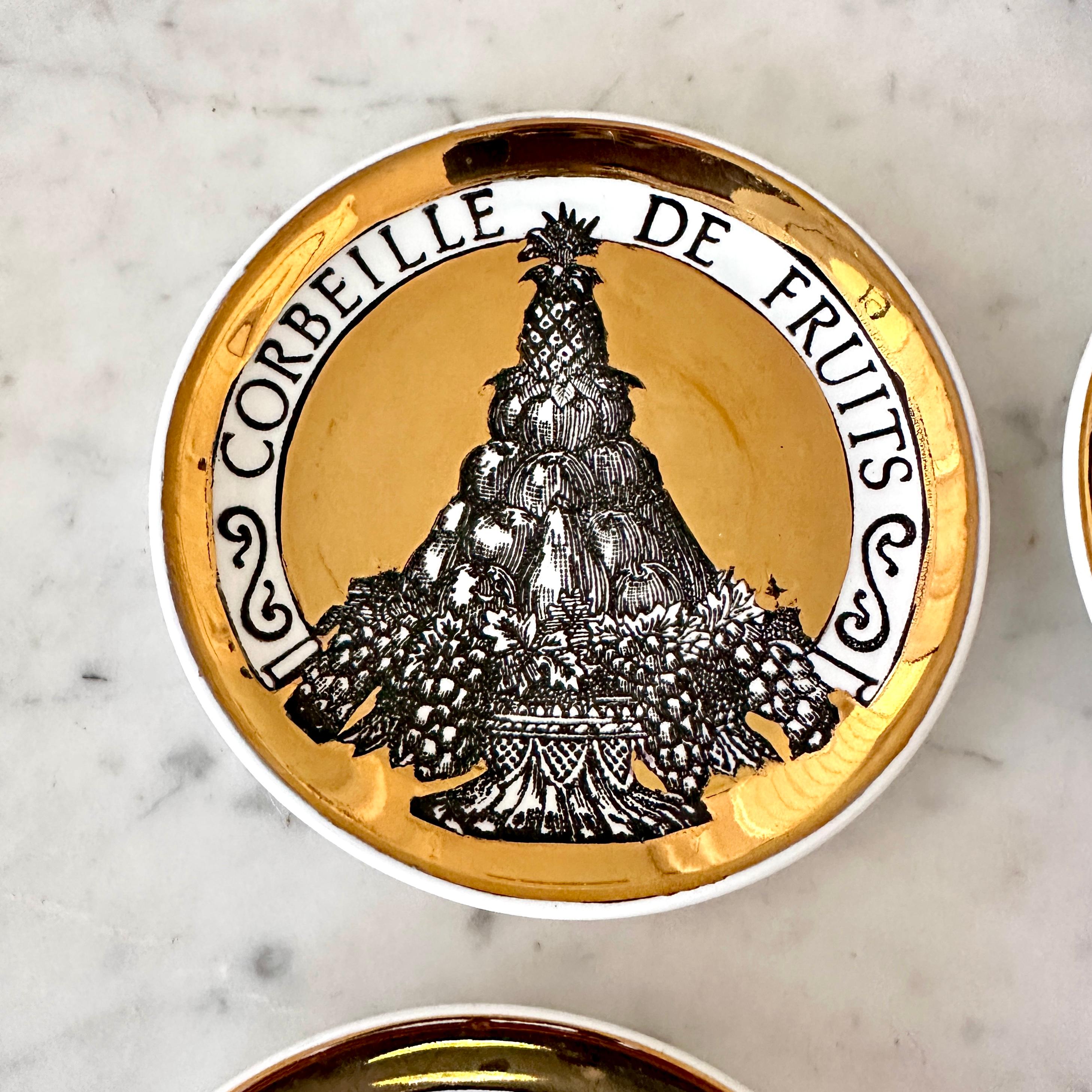 Mid-Century Modern Huit sous-verres Vintage Piero Fornasetti, Appelé DINNER AT EIGHT French Foods en vente