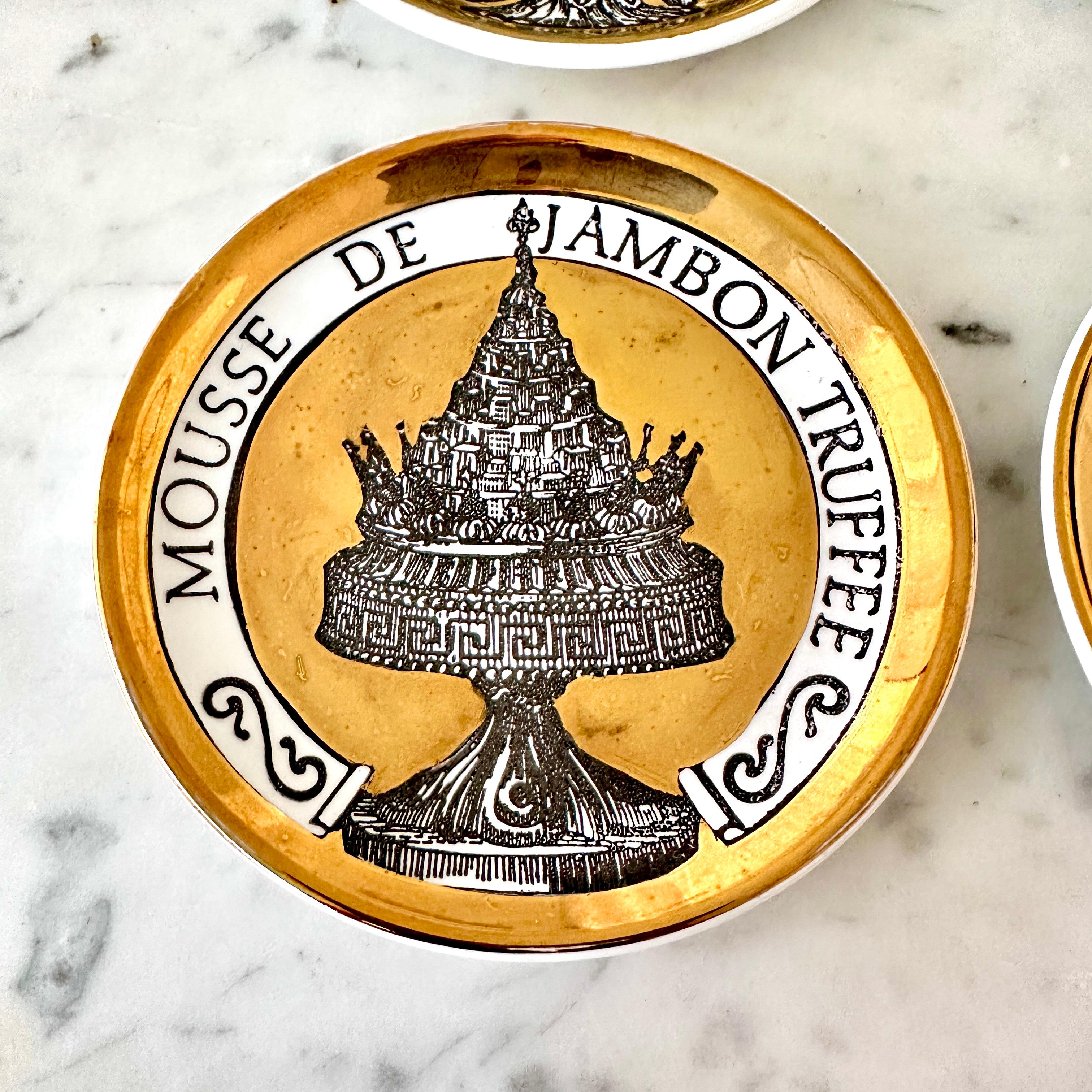 Huit sous-verres Vintage Piero Fornasetti, Appelé DINNER AT EIGHT French Foods Bon état - En vente à Doraville, GA