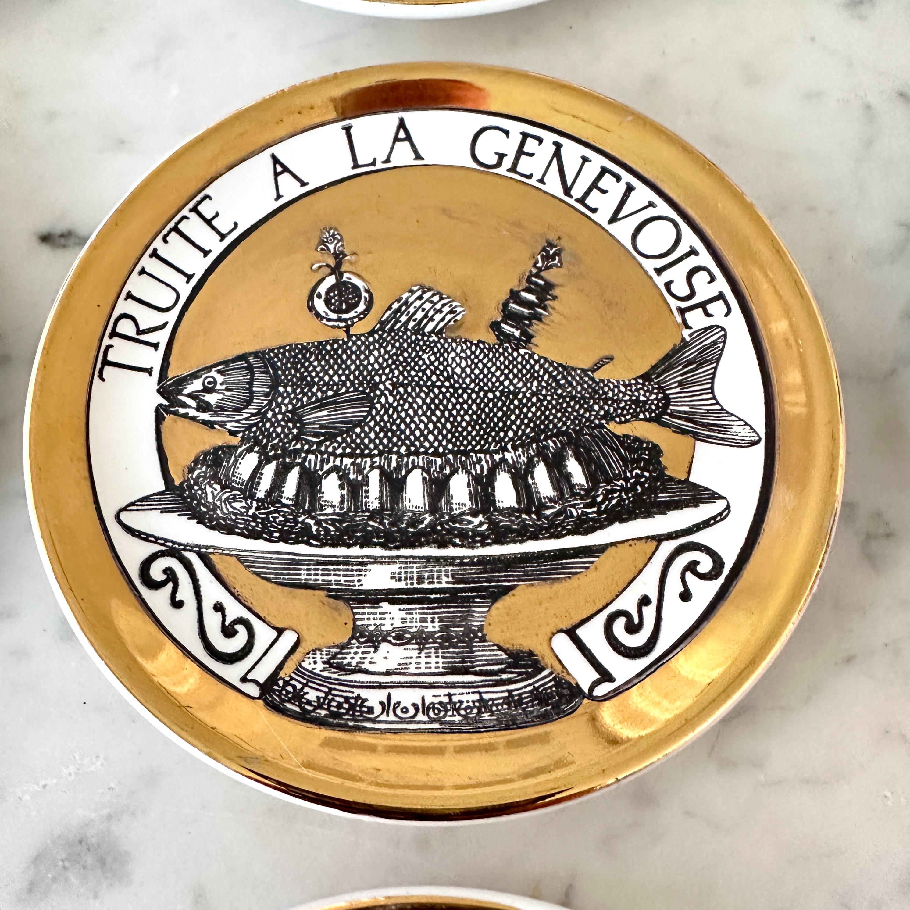 20ième siècle Huit sous-verres Vintage Piero Fornasetti, Appelé DINNER AT EIGHT French Foods en vente
