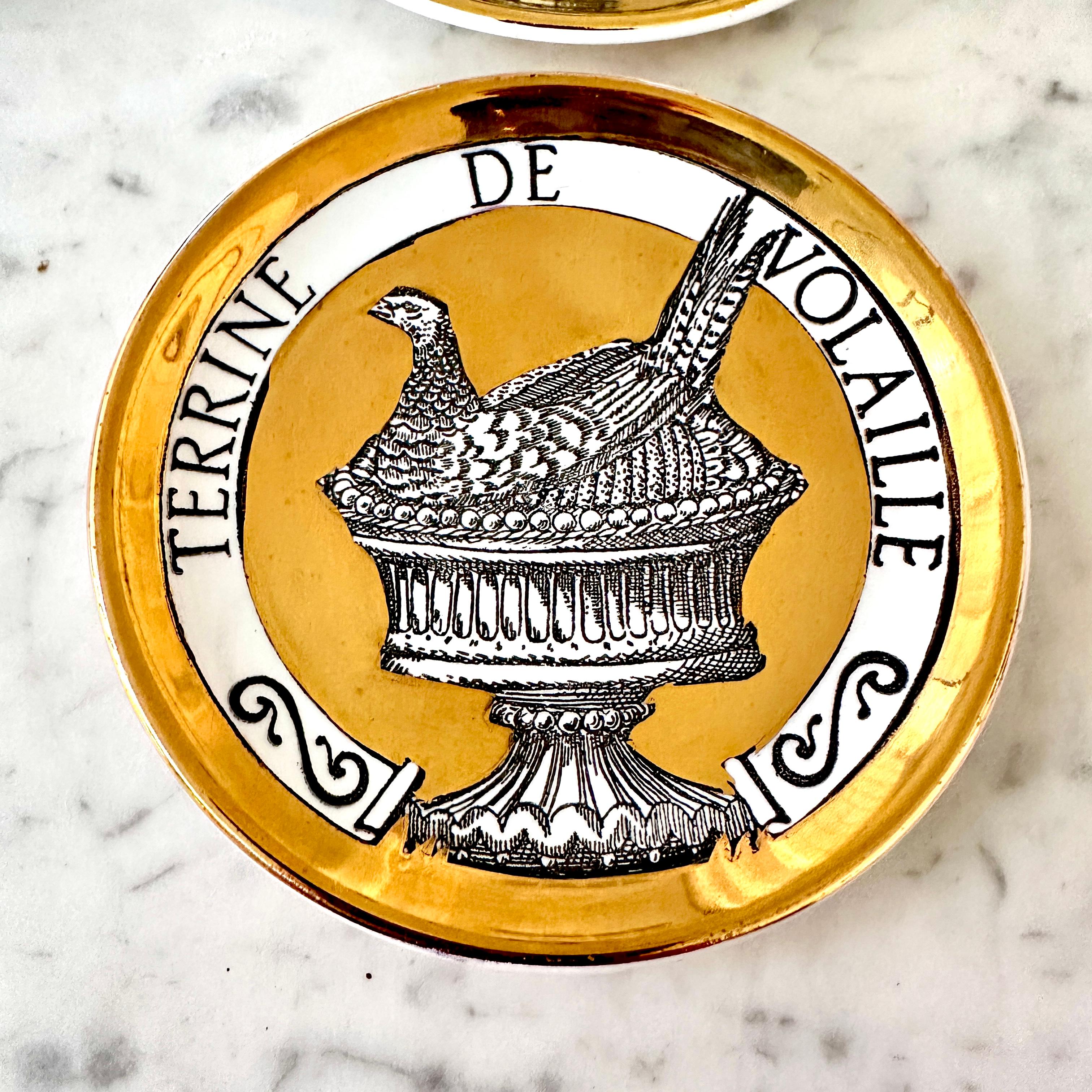 Huit sous-verres Vintage Piero Fornasetti, Appelé DINNER AT EIGHT French Foods en vente 1