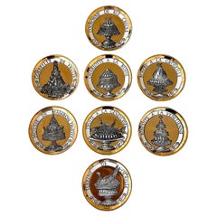 Huit sous-verres Vintage Piero Fornasetti, Appelé DINNER AT EIGHT French Foods