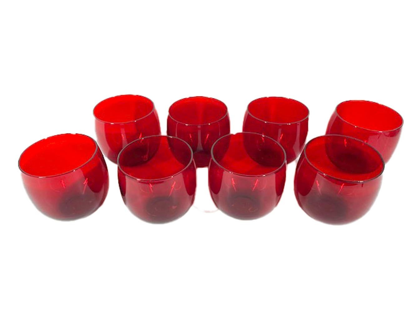 Eight Vintage Red Glass Roly Poly Cocktail Glasses In Good Condition In Nantucket, MA